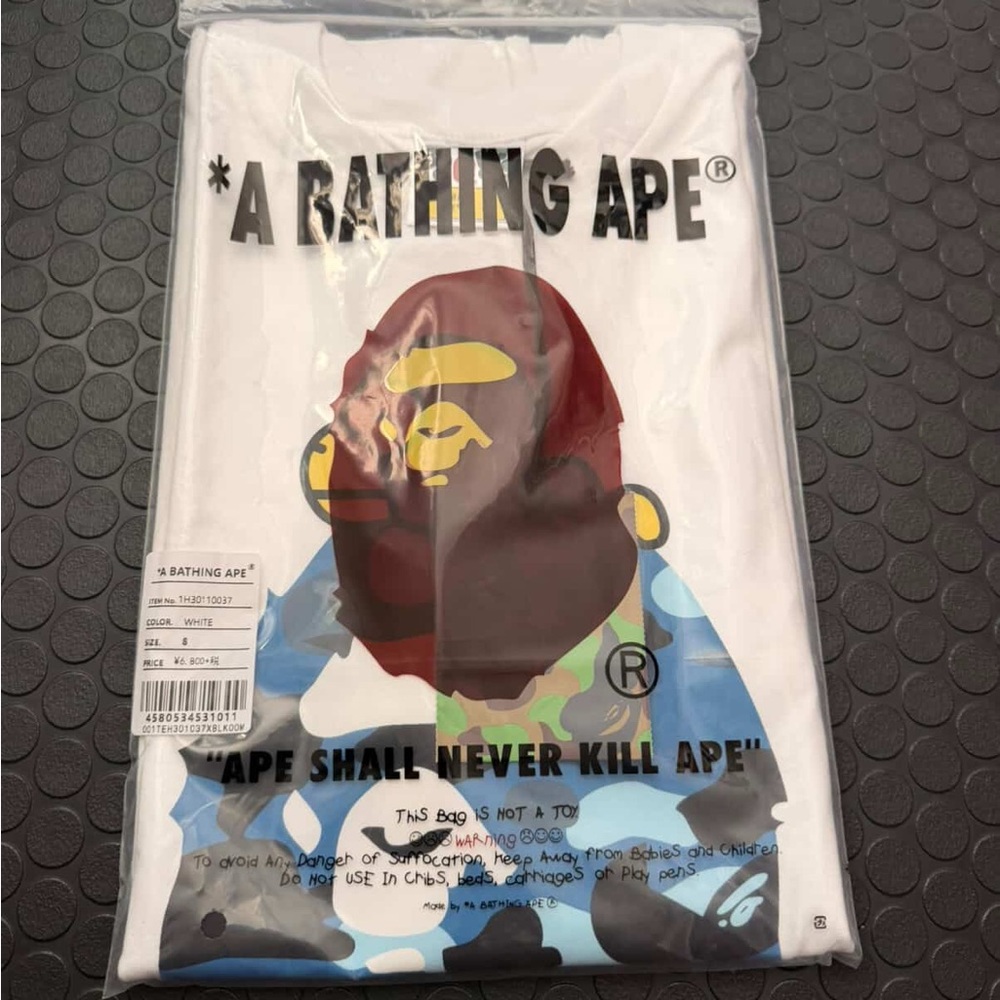 Bape White and Multicolor Graphic Tee